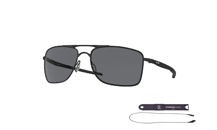 Oakley Gauge 8 OO4214 412401 62MM Matte Black / Grey Rectangle Sunglasses for Men + BUNDLE with Accessory Leash Kit+ BUNDLE with Designer iWear Care Kit