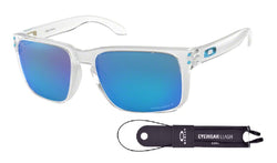 Oakley Holbrook XL OO9417 Sunglasses For Men+BUNDLE with Oakley Accessory Leash Kit + BUNDLE with Designer iWear Care Kit (Polished Clear/Prizm Sapphire Polarized, 59)