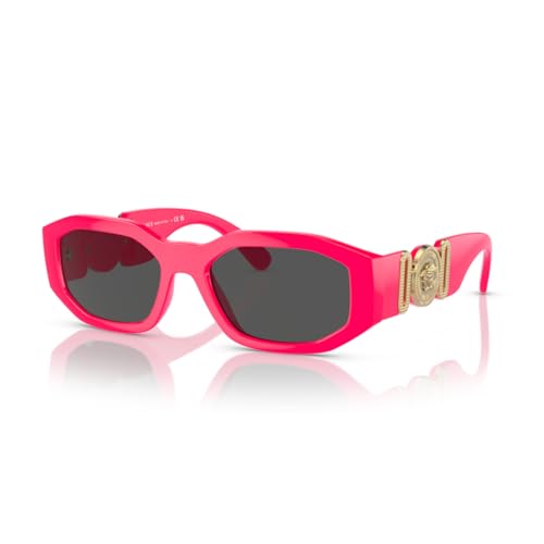 Versace VE4361 531887 53MM Fuxia Fluo/Dark Grey Rectangular Sunglasses For Men For women + BUNDLE with Designer iWear Eyewear Kit