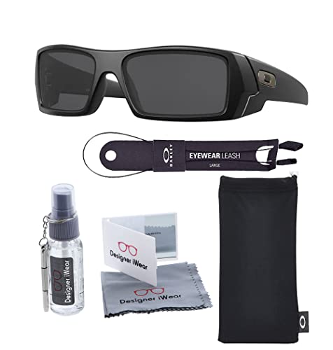 Oakley Gascan OO9014 03-473 Matte Black/Grey Sunglasses Leash+ BUNDLE with Designer iWear Care Kit