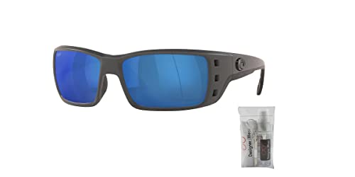 Costa Del Mar Permit 6S9022 902210 62MM 98 Matte Grey / Blue Mirror 580P Plastic Polarized Sunglasses for Men + BUNDLE With Designer iWear Eyewear Kit