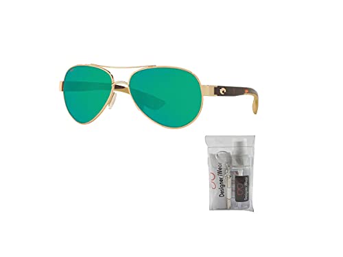 Costa Loreto 6S4006 400611 56MM 64 Rose Gold / Green Mirror 580P Plastic Polarized Pilot Sunglasses for Women + BUNDLE with Designer iWear Care Kit
