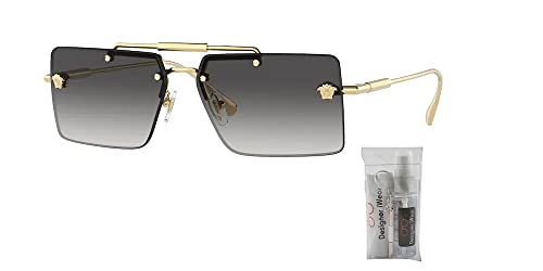 Versace VE2245 10028G 60MM Gold / Grey Gradient Rectangle Sunglasses for Women + BUNDLE With Designer iWear Eyewear Kit