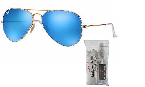 Ray-Ban RB3025 AVIATOR LARGE METAL 112/17 62M Matte Gold/Multi Blue Mirror Sunglasses For Men For Women + BUNDLE with Designer iWear Complimentary Care Kit