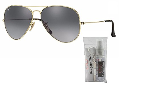 Ray Ban RB3025 AVIATOR LARGE METAL Non-Polarized Sunglasses For Men For Women (Gold/Light Gray Gradient Dark Gray, 58) + BUNDLE with Designer iWear Complimentary Eyewear Care Kit