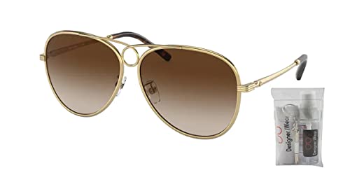 Tory Burch TY6093 330413 59MM Shiny Gold/Brown Gradient Pilot Sunglasses for Women + BUNDLE With Designer iWear Eyewear Kit