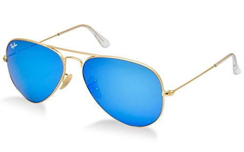 Ray-Ban RB3025 AVIATOR LARGE METAL 112/17 58M Matte Gold/Multi Blue Mirror Blue Light Blocking Sunglasses- Reduces Digital Eye Strain, UV Protection For Men For Women + BUNDLE with Designer iWear Eyewear Kit