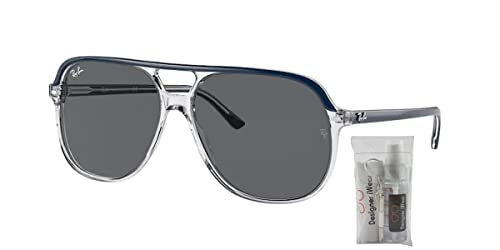 Ray Ban Bill RB2198 60MM Blue on Transparent / Dark Grey Square Sunglasses for Men for Women + BUNDLE With Designer iWear Eyewear Kit
