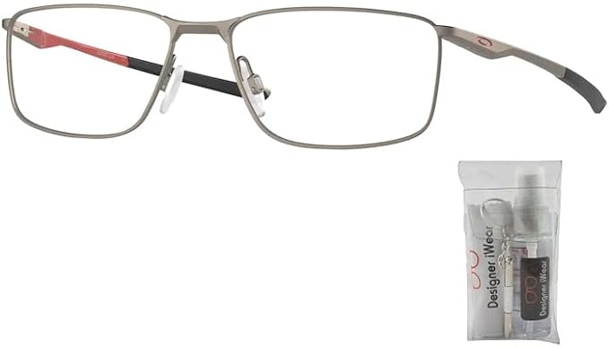 Oakley Socket 5.0 OX3217 321703 55MM Satin Brushed Chrome Rectangle Eyeglasses for Men + BUNDLE With Designer iWear Eyewear Kit