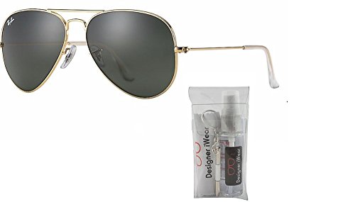 Ray-Ban RB3025 AVIATOR LARGE METAL 001 62M Gold/Gray Green Sunglasses For Men For Women + BUNDLE with Designer iWear Complimentary Care Kit