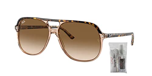 Ray Ban Bill RB2198 60MM Havana on Transparent Brown / Clear Gradient Brown Square Sunglasses for Men for Women + BUNDLE With Designer iWear Eyewear Kit