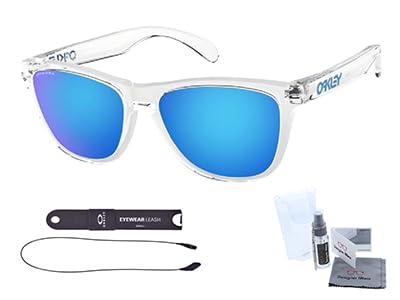 Oakley Frogskins OO9013 9013D0 55M Crystal Clear/Prizm Sapphire Sunglasses For Men For Women+BUNDLE with Oakley Accessory Leash Kit+ BUNDLE with Designer iWear Care Kit