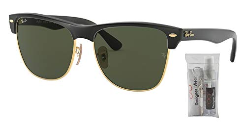 Ray-Ban RB4175 CLUBMASTER OVERSIZED 877 57M Demishiny Black/Arista/Crystal Green Sunglasses For Men For Women (OVERSIZED)+ BUNDLE with Designer iWear Care Kit