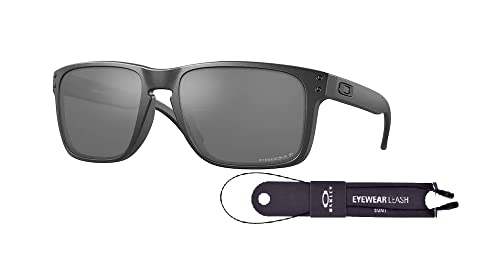 Oakley Halbrook XL OO9417 941730 59MM Steel / Prizm Black Polarized Square Sunglasses for Men + BUNDLE With Oakley Accessory Leash + Designer iWear Kit