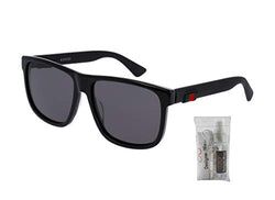 Gucci GG0010S 001 58M Black/Grey Square Sunglasses For Men For Women + BUNDLE with Designer iWear Eyewear Care Kit