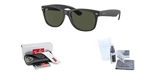 Ray-Ban RB2132 NEW WAYFARER Sunglasses For Men For Women + BUNDLE with Designer iWear Eyewear Kit (Rubber Black on Black/G-15 Green)