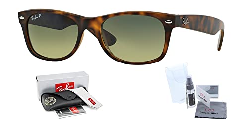 Ray-Ban RB2132 NEW WAYFARER Sunglasses for Men for Women + BUNDLE with Designer iWear Eyewear Kit (Matte Havana/Green Gradient Blue Polarized)
