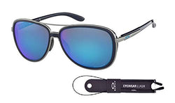 Oakley Split Time OO4129 412907 58M Navy/Prizm Sapphire Polarized Sunglasses For Men For Women+BUNDLE with Oakley Accessory Leash Kit+ BUNDLE with Designer iWear Care Kit