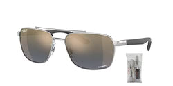 Ray Ban RB3701 003/J0 59MM Silver / Blue Mirror Gold Gradient Polarized Rectangle Sunglasses for Men + BUNDLE With Designer iWear Eyewear Kit