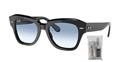 Ray Ban State Street RB2186 901/3F 49MM Black / Clear Gradient Blue Square Sunglasses for Men for Women + BUNDLE With Designer iWear Eyewear Kit