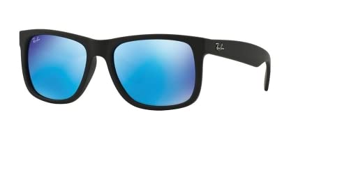 Ray-Ban RB4165 JUSTIN 622/55 51M Black Rubber/Green Mirror Blue Blue Light Blocking Sunglasses- Reduces Digital Eye Strain, UV Protection + BUNDLE with Designer iWear Kit