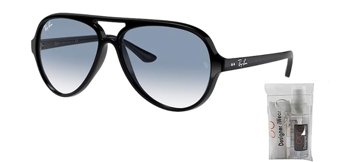 Ray Ban Cats 5000 RB4125 601/3F 59MM Black / Clear Gradient Blue Pilot Sunglasses for Men + BUNDLE With Designer iWear Eyewear Kit