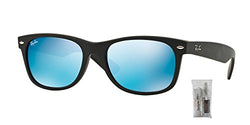 Ray-Ban RB2132 NEW WAYFARER Sunglasses For Men For Women + BUNDLE with Designer iWear Eyewear Kit (Rubber Black/Grey Mirror Blue)