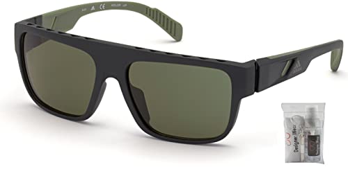 adidas SP0037 02N 59MM Matte Black/Green Navigator Sunglasses for Men + BUNDLE With Designer iWear Eyewear Kit