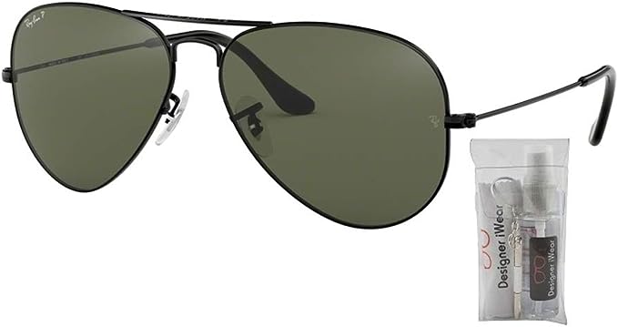 Ray Ban RB3025 AVIATOR LARGE METAL 002/58 62M Black/Green Polarized Sunglasses For Men For Women + BUNDLE with Designer iWear Complimentary Eyewear Care Kit