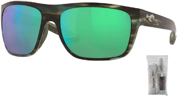 Costa Del Mar Broadbill 6S9021 902130 61MM 253 Matte Reef/Green Mirror 580G Glass Polarized Square Sunglasses for Men + BUNDLE with Designer iWear Eyewear Kit