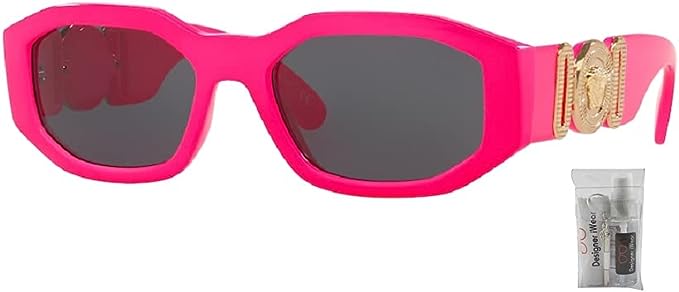 Versace VE4361 531887 53MM Fuxia Fluo / Dark Grey Irregular Sunglasses for Men + BUNDLE With Designer iWear Eyewear Kit