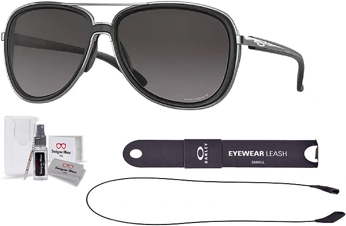 Oakley Split Time OO4129 58MM Valet Black / Prizm Grey Gradient Pilot Sunglasses for Women + BUNDLE with Oakley Accessory Leash Kit+ BUNDLE with Designer iWear Care Kit