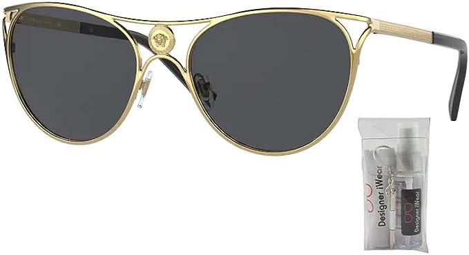 Versace VE2237 100287 57MM Gold / Dark Grey Cat Eye Sunglasses for Women+ BUNDLE With Designer iWear Eyewear Kit