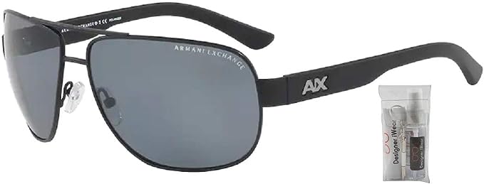 Armani Exchange AX2012S 606381 62M Matte Black/Grey Polarized Pilot Sunglasses For Men+ BUNDLE with Designer iWear Care Kit
