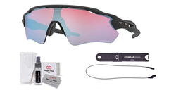 Oakley Radar Ev Path OO9208 92087 38MM Matte Black / Prizm Snow Saphire Iridium Rectangle Sunglasses for Men + BUNDLE with Oakley Accessory Leash Kit + BUNDLE with Designer iWear Care Kit