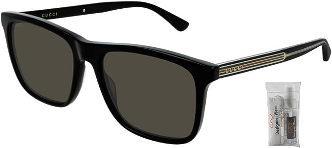 Gucci GG0381S 007 57M Black/Grey Polarized Square Sunglasses For Men For Women + BUNDLE with Designer iWear Eyewear Care Kit