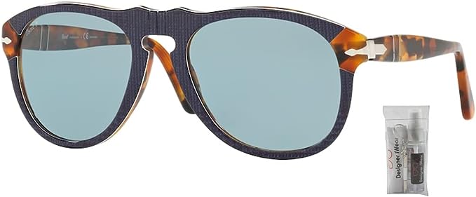 Persol PO0649 10903R 54MM Blue Prince Of Wales & Havana / Polarized Blue Pilot Sunglasses for Men + BUNDLE With Designer iWear Eyewear Kit