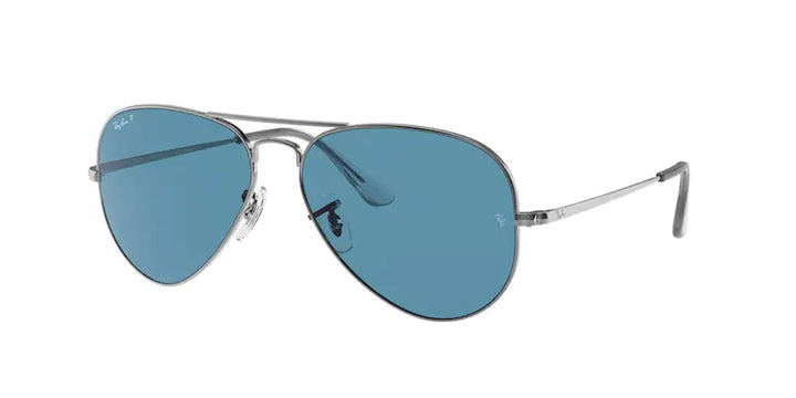 Ray-Ban Aviator Metal II RB3689 004/S2 58MM Gunmetal/Blue Polarized Pilot Blue Light Blocking Sunglasses- Reduces Digital Eye Strain, UV Protection for Men for Women + BUNDLE With Designer iWear Eyewear Kit