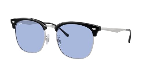 Ray-Ban RB4418D 667080 56MM Black on Silver/Blue Square Blue Light Blocking Sunglasses- Reduces Digital Eye Strain, UV Protection for Men for Women + BUNDLE With Designer iWear Complimentary Eyewear Kit