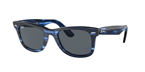 Ray-Ban RB2140 1361R5 50MM Striped Blue/Blue Square Blue Light Blocking Sunglasses- Reduces Digital Eye Strain, UV Protection for Men for Women + BUNDLE with Designer iWear Eyewear Kit