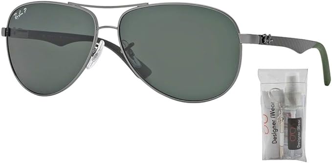 Ray-Ban RB8313 CARBON FIBRE 004/N5 58M Gunmetal/Green Polarized Sunglasses For Men For Women + BUNDLE with Designer iWear Care Kit