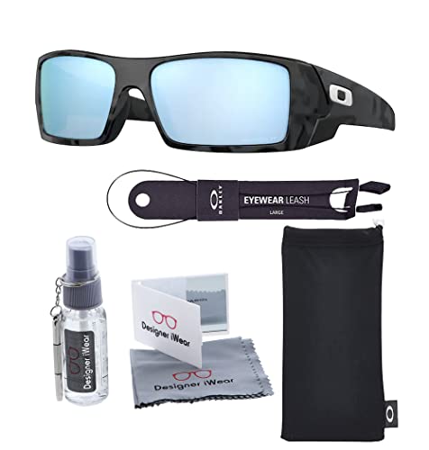 Oakley OO9014 Gascan 901481 60MM Matte Black Camo / Prizm Deep Water Polarized Rectangle Sunglasses for Men + BUNDLE with Oakley Accessory Leash Kit + BUNDLE with Designer iWear Care Kit
