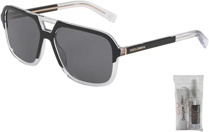 Dolce & Gabbana DG4354 501/81 58MM Top Black on Crystal/Dark Grey Polarized Square Sunglasses for Men + BUNDLE With Designer iWear Eyewear Kit
