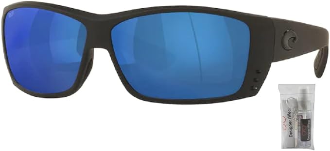 Costa Del Mar Cat Cay 6S9024 902405 61MM 01 Blackout/Blue Mirror 580P Plastic Polarized Pillow Sunglasses for Men + BUNDLE with Designer iWear Eyewear Kit
