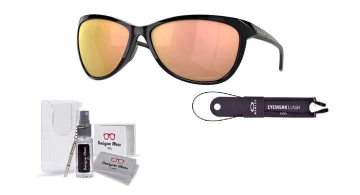 Oakley Pasque OO9222 922201 60MM Polished Black / Prizm Rose Gold Polarized Pilot Sunglasses for Women + BUNDLE With Oakley Accessory Leash + Designer iWear Kit