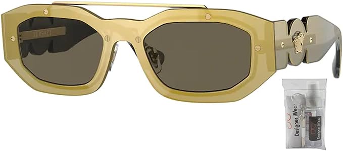 Versace VE2235 1002/3 51MM Transparent Brown Mirror Gold / Brown Irregular Sunglasses for Men + BUNDLE With Designer iWear Eyewear Kit