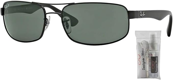 Ray-Ban RB3445 002/58 61M Black/Dark Green Polarized Sunglasses+ BUNDLE with Designer iWear Care Kit