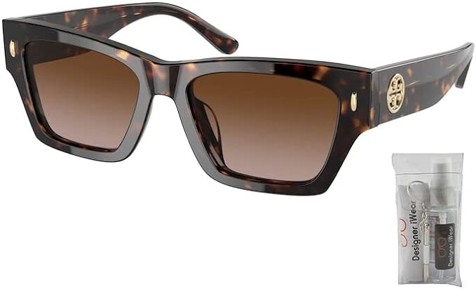 Tory Burch TY7169U 172813 52MM Dark Tortoise/Brown Gradient Rectangle Sunglasses for Women + BUNDLE With Designer iWear Eyewear Kit