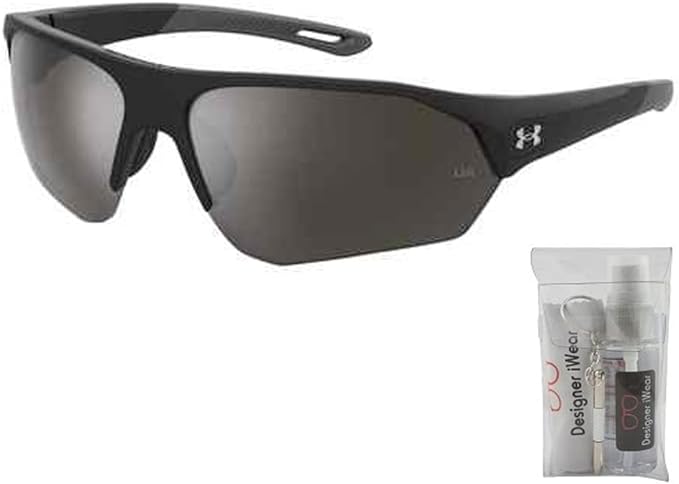 Under Armour UA0001 Playmaker 0001/M9 72MM Matte Black/Gray Wrap Around Sunglasses for Men + BUNDLE with Designer iWear Eyewear Kit