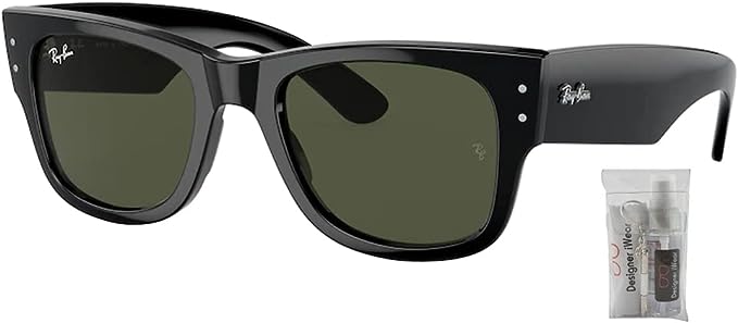 Ray Ban Mega Wayfarer RB0840SF 901/58 52MM Black / Green Polar Square Sunglasses for Men for Women + BUNDLE With Designer iWear Eyewear Kit